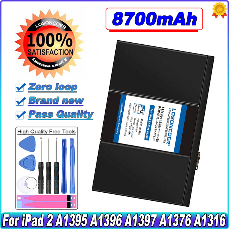 Losoncoer 8700Mah A1395 Batterij Voor Ipad 2 A1395 A1396 A1397 A1376 A1316 Batterij