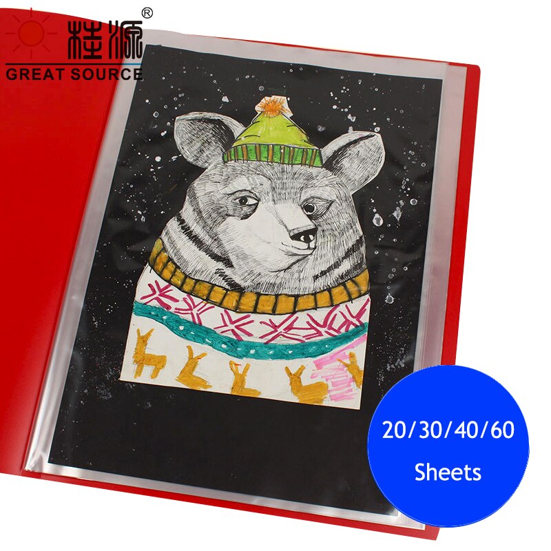 A2 Drawing Presentation Book 30 Transparent Pockets 4K Display Book Fancy Candy Color 575*475mm(22.64"*18.70") (1PC)