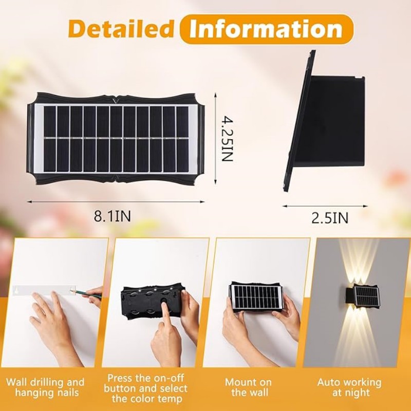 LED-wandlampen op zonne-energie Buiten op en neer Lichtgevende verlichting Decorverlichting op zonne-energie voor huis buiten veranda balkon tuin