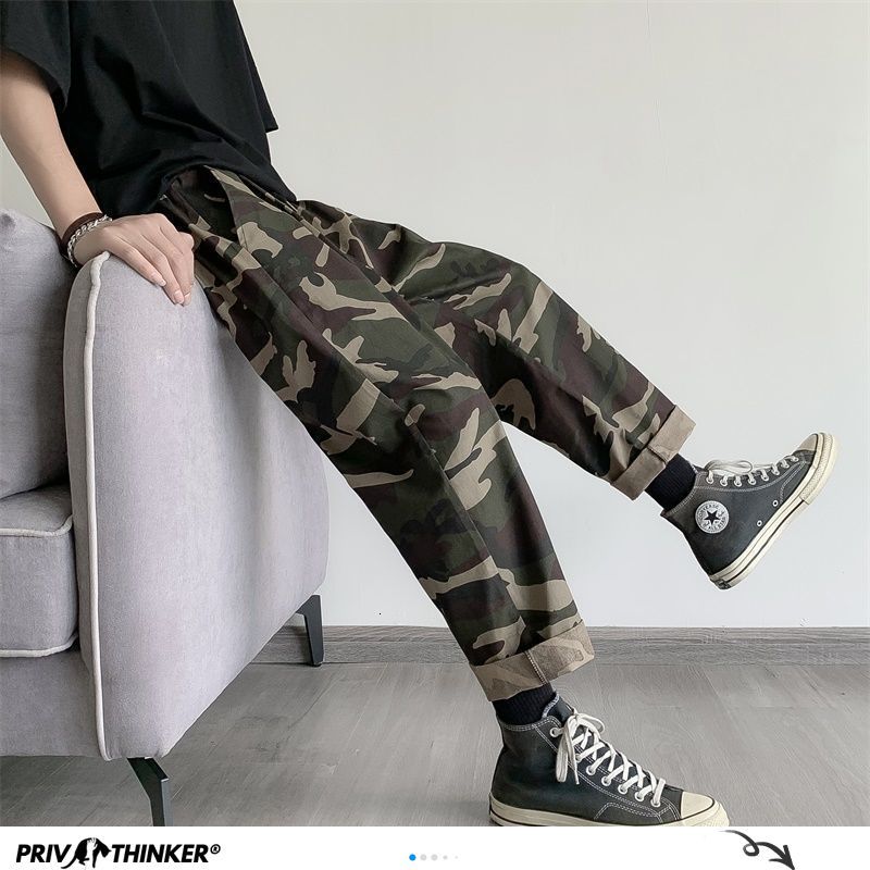 Privathinker Men's Camouflage Harem Sports Pants Autumn Korean Man Loose Ankle-Length Trousers Streetwear Male Casual Pants