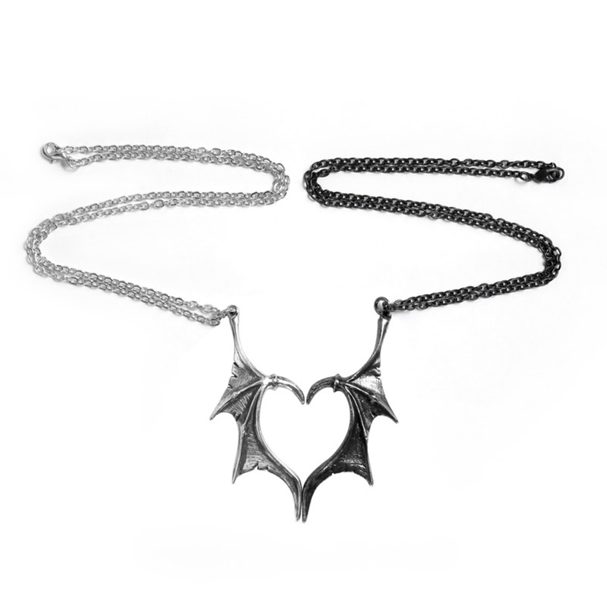 Neo gothic casal colar de prata preto dragão asa coração pingente romântico amor jóias moda acessórios do dia dos namorados presente