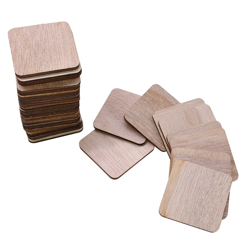 5-100pcs Natural Unfinished Blank Square Shape Wood Chips DIY Wooden Craft Ornament Wedding Home Party Decoration