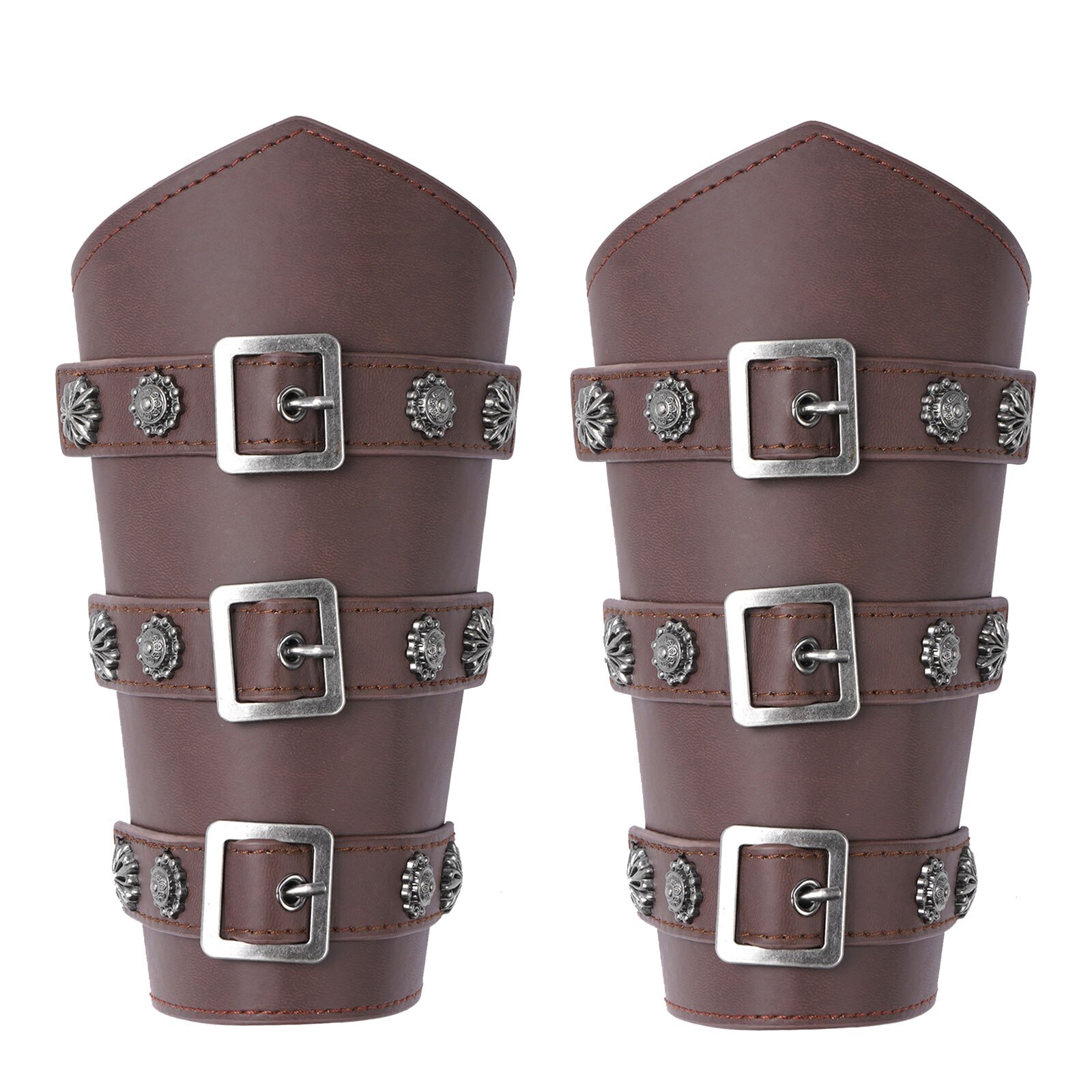 1 paar unisex Erwachsene Cosplay Armbinde Jahrgang mittelalterlich Krieger Handgelenk Bands Metall Nieten Leder Schlacht Arm Schutz Armschienen: dunkel Braun
