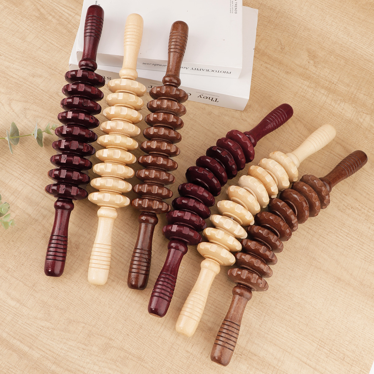 Rolo massageador de terapia de madeira, ponto de gatilho, bastão massageador para fáscia, celulite, músculo e abdômen, corpo, alívio da barriga muscular também
