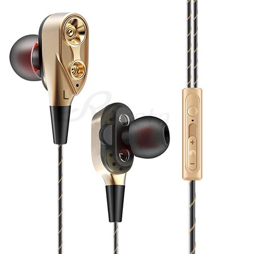 Roreta Dual Drive Stereo Bekabelde Oortelefoon In-Ear Sport Headset Met Microfoon Mini Oordopjes Oordopjes Voor Iphone Samsung Huawei xiaomi: gold