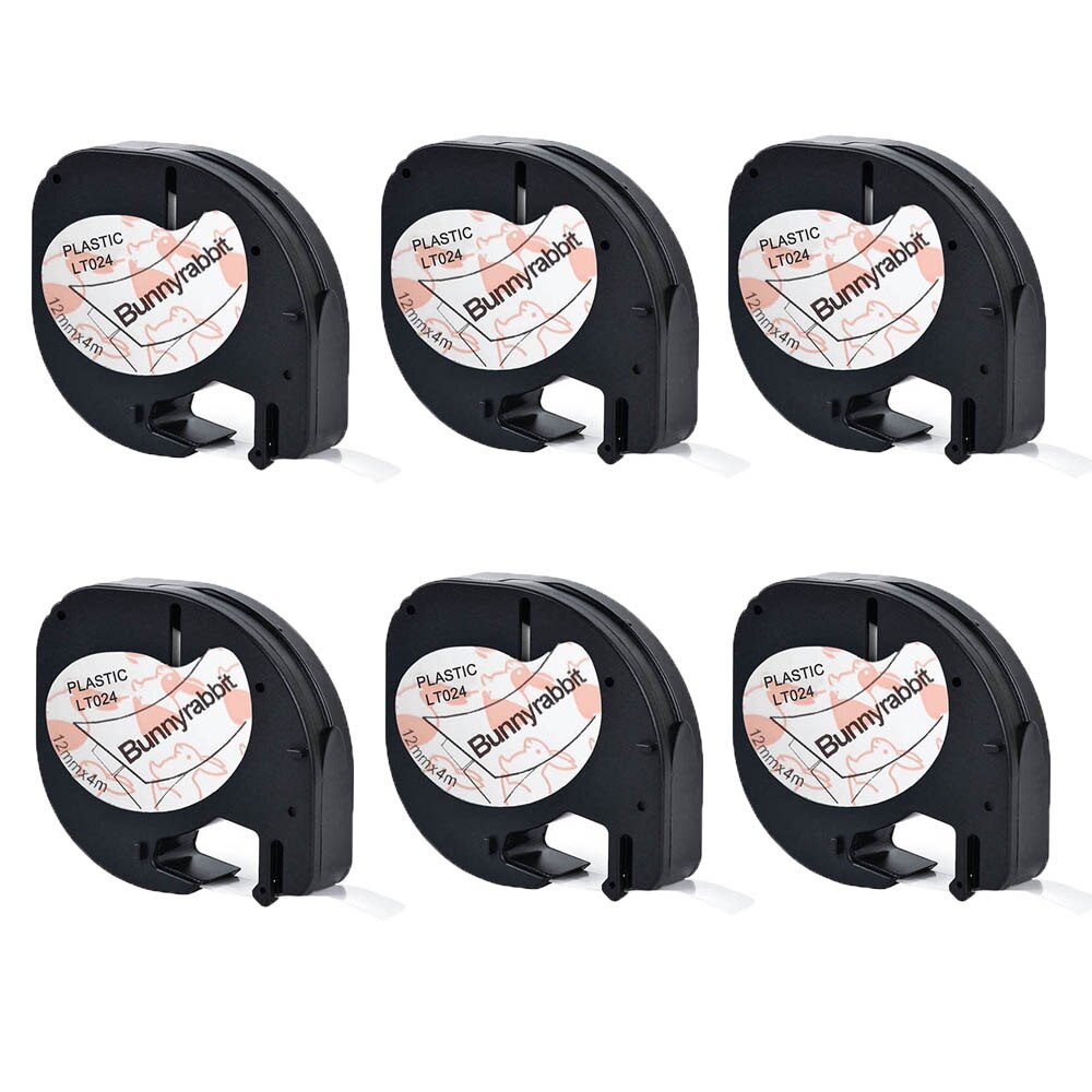 6Packs 91201 Etiketten Compatibel Voor Dymo Letratag Label Marker Plastic/Papier Refill Tapes 91200 Voor Dymo LT100H LT100T printer: Rabbit