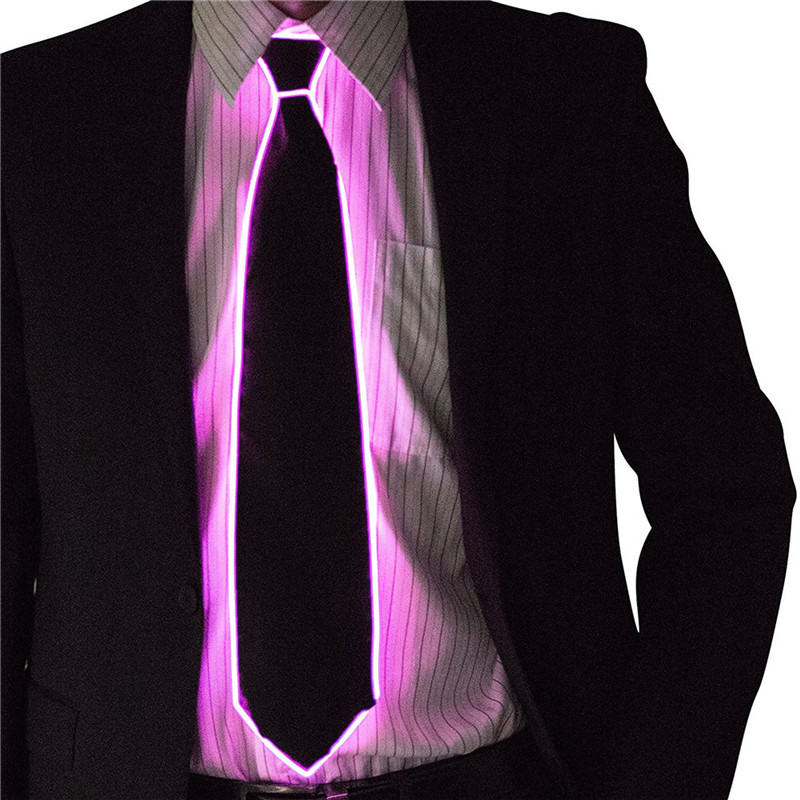 Men Glowing Tie EL Wire Neon LED Luminous Party Haloween Christmas Luminous Light Up Decoration DJ Bar Club Stage Prop Clothing: Pink