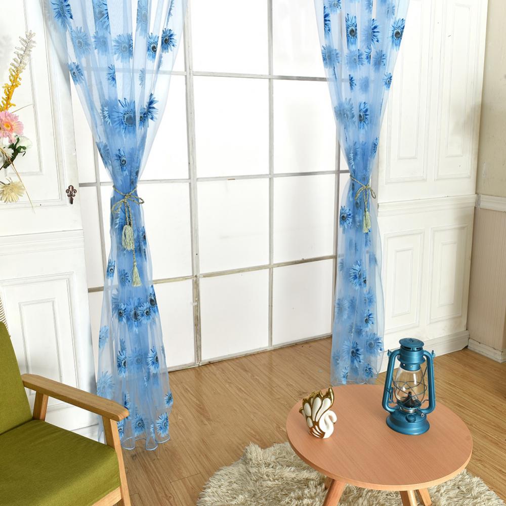 100x200cm Sheer Sunflower Curtain Panel Home Decor Room Divider Valance Drape Tulle Window Curtains For Living Room Bedroom
