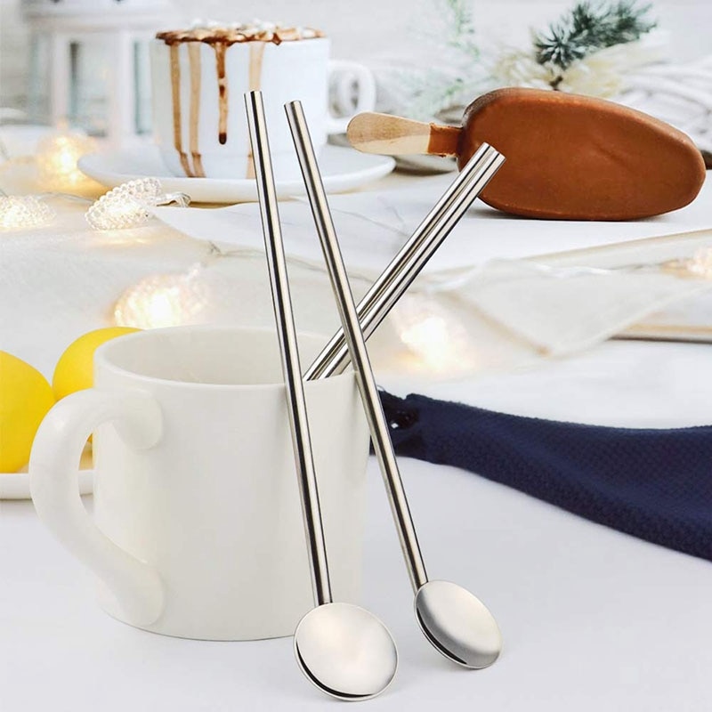 Herbruikbare drinkrietjes ,12- pack roestvrijstalen rietjes 8 inch ultra lange roestvrije drinklepelrietjes met 2- pack lange schone