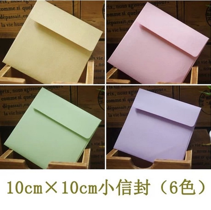 1Lot = 100 Stuk 10 Cm Vierkante Kleine Papieren Enveloppen Kleine Kaarten/Uitnodigingen/Lidkaart holding 6 Kleuren