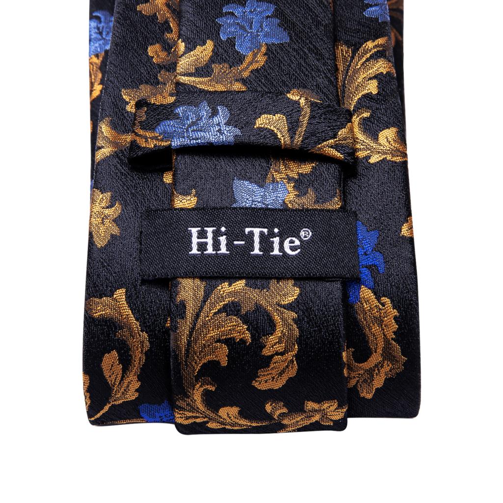 Hi-Tie-Corbata de boda de seda negra con Floral dorado para hombre, corbata de boda con de , para negocios,