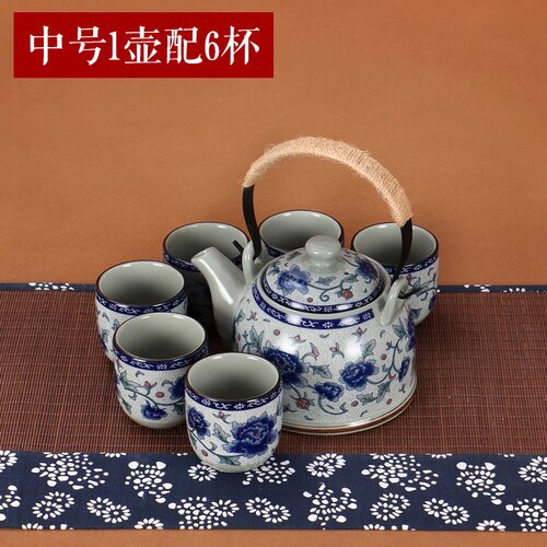 Kinesisk stil jingdezhen keramisk tekanna tekopp stor blå blomma porslinskanna filtrerad teflaska set hem te träbricka: Potmedium 6 koppar