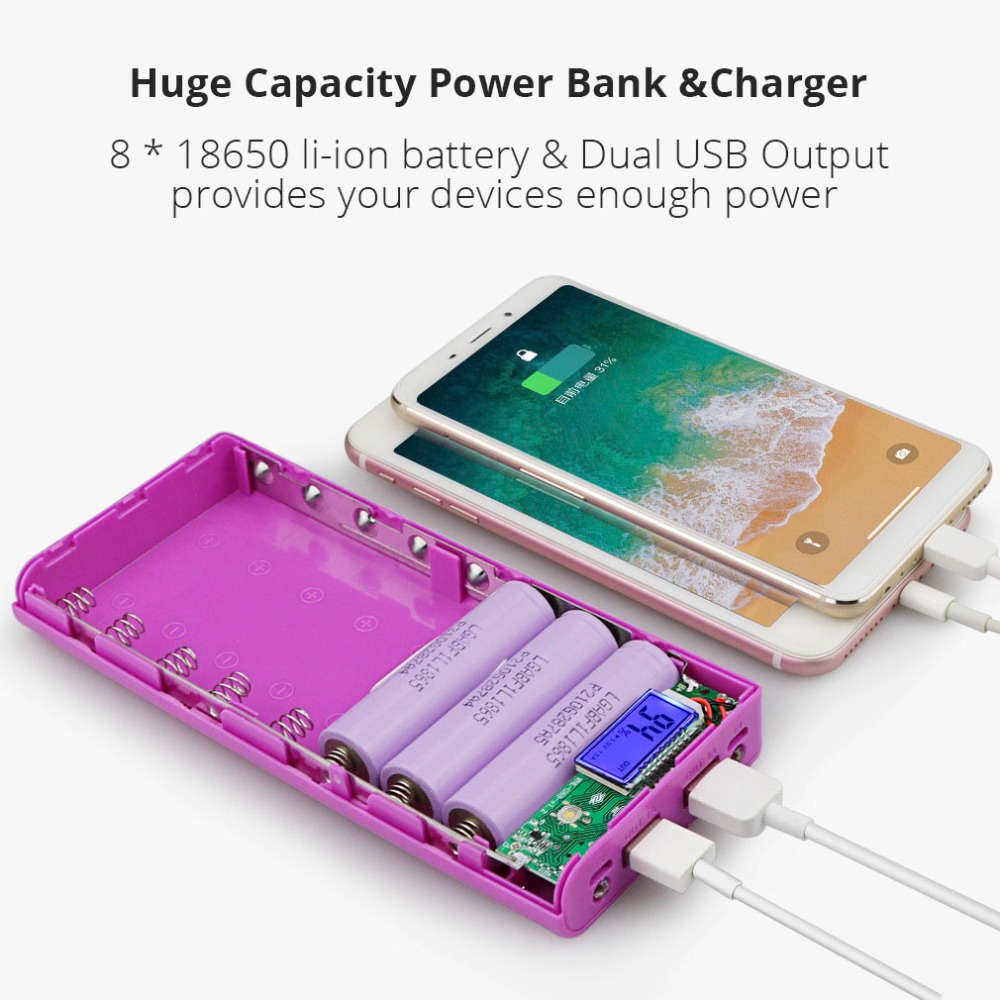 Power Bank Diy 18650 Box Case Diy 8X18650 Batterij Houder Draagbare Lcd-scherm Dual Usb-poort Powerbank Case batterij Box