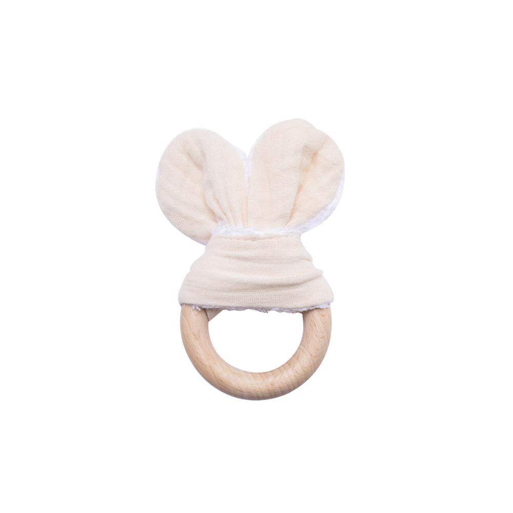 2 teile/satz Baumwolle Hase Ohr Rasseln Spielzeug Baby Buche Holz Zahnen Diy Armbinde Kinderwagen Kette Hase Ohr Baby Rassel Spielzeug: Weiß