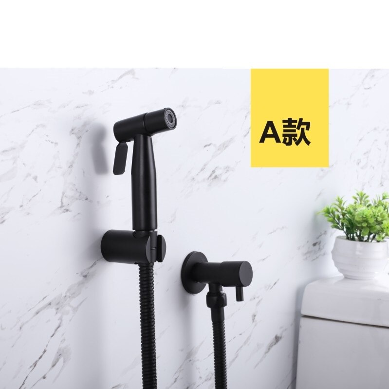 304 Stainless Steel Matt Black Bidet Bathroom Hand Shower Bidet Toilet Sprayer Hygienic Shower Bidet Tap Wall Mount Bidet Faucet: black Bidet set A