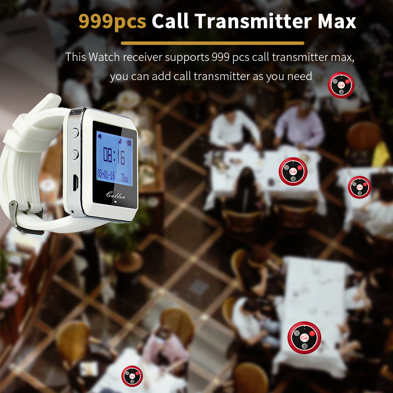 Retekess 999 Channel RF Wireless White Wrist Watch Receiver for Fast Food Shop Restaurant Calling Paging System 433MHz