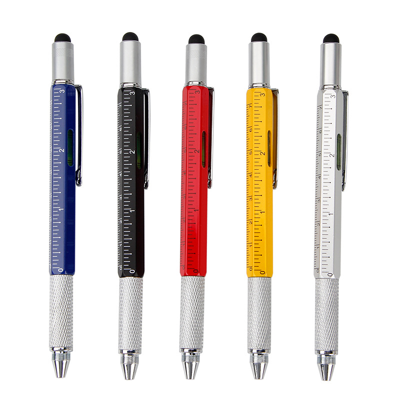 7-in-1-Multifunktions-Kugelschreiber mit modernem Handwerkzeug, messen Sie ein technisches Lineal, Schraubendreher, Touchscreen-Stift, Wasserwaage