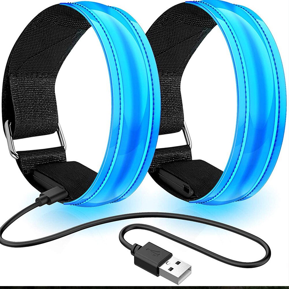 Usb Opladen Led Lichtgevende Night Running Armband Armband Night Reflecterende Veiligheidsgordel Outdoor Sport Lichtgevende Arm Band: Blue 1 Pcs