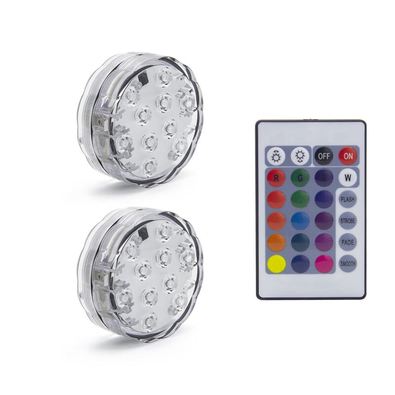 10 LED Remote Controlled RGB Submersible Light Battery Operated Underwater Night Lamp Outdoor Vase Bowl Garden Party Decoration: 1 control  2 lghts