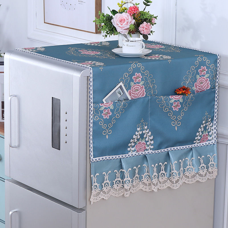 Fyjafon køleskabsdæksel broderi støvtæt betræk blonder dekorativ klud med opbevaringspose 55*135/70*170