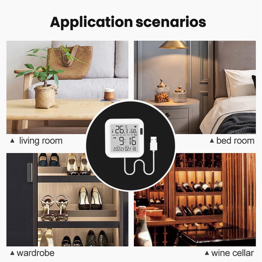 Sensor inteligente de temperatura y humedad, dispositivo con Wifi, retroiluminación, pantalla LCD para invernadero doméstico, compatible con Alexa y asistente de Google, Tuya