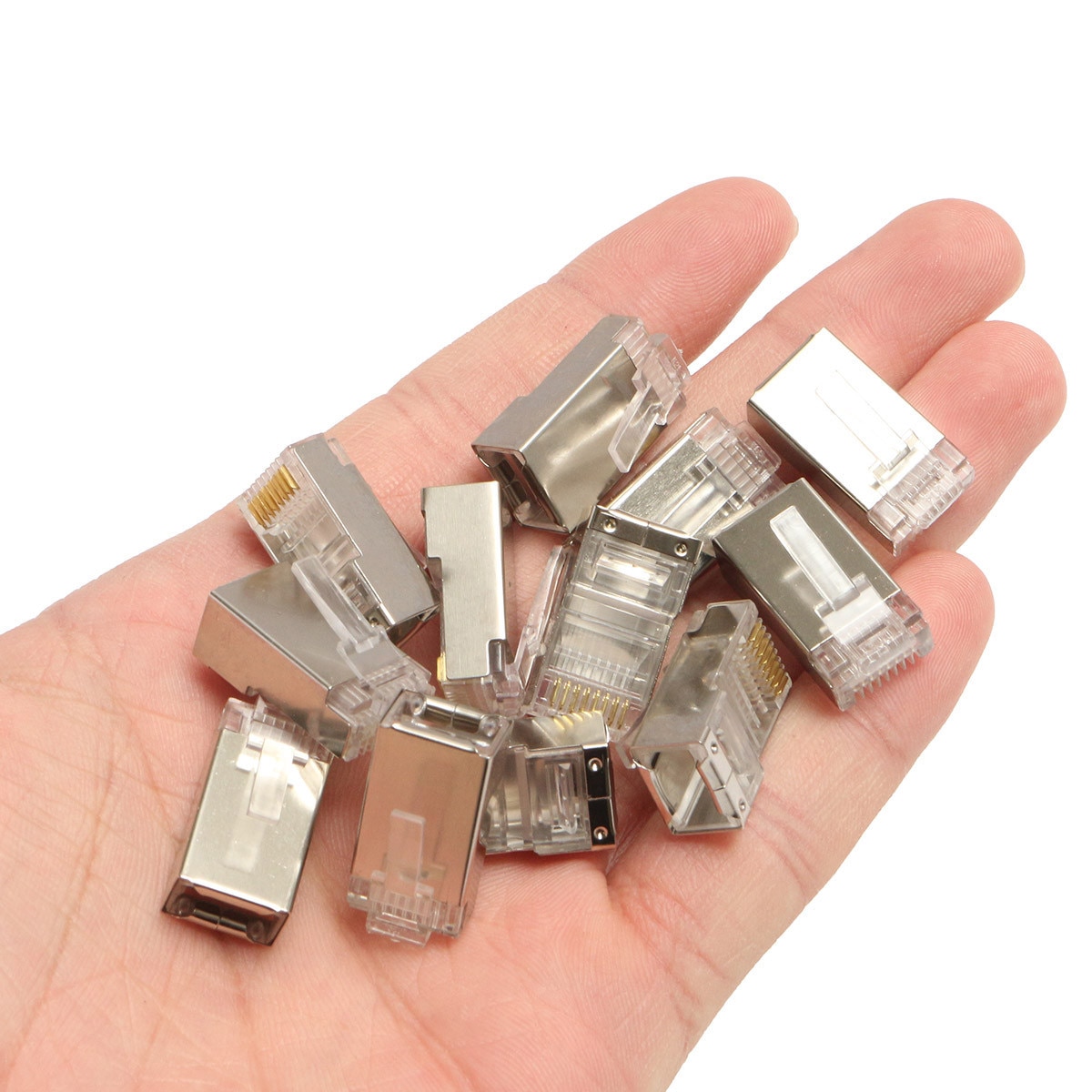 50 Pcs RJ45 Cat6 Connector 8Pin 8P8C Afgeschermde Gestrand Crimp Modulaire Plug Connectoren Socket Internet Connector