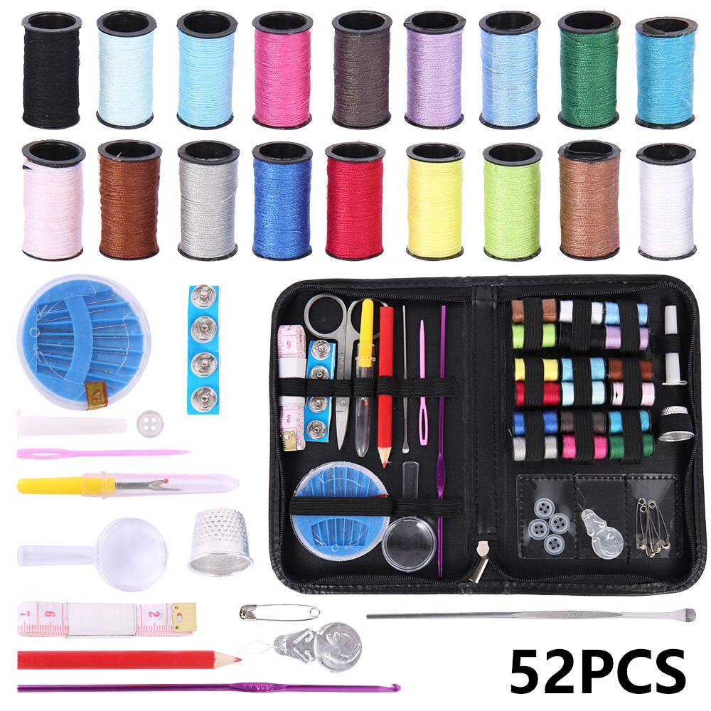 52Pcs/Set Portable Travel Sewing Box Kitting Needles Tools Quilting Thread Stitching Embroidery Craft Sewing Kits Home Organizer