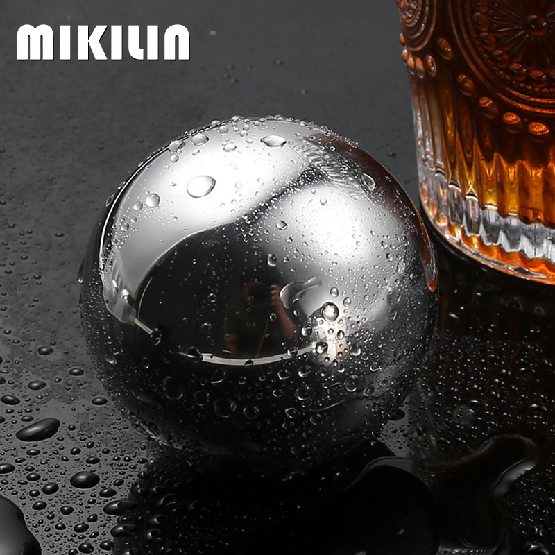 55mm Stainless Steel Ice Cubes Set Reusable Chilling Stones with Ice Tong Whiskey Cooler Wine Cooling Metal Ice Balls Bar Tools