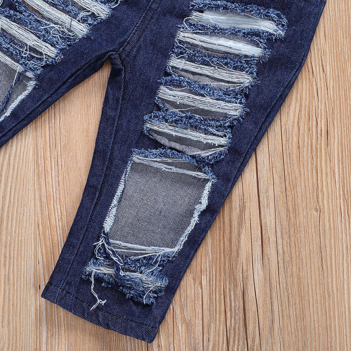 Spädbarn barn 3 st uppsättningar fisknät huva grödor väst toppar slitna hål jeans byxor ytterkläder barn sommarkläder