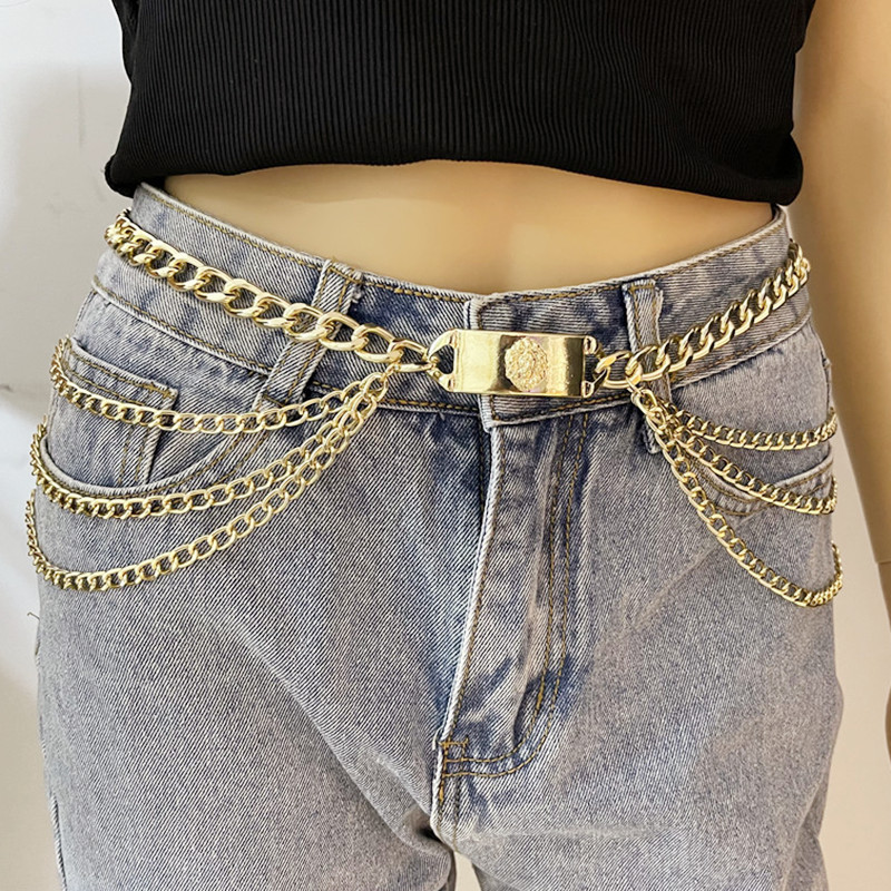 Cinturón gótico con cadena para mujer, cinturones de a la , correa para vestidos, cinturón dorado y plateado para pantalones vaqueros, cinturón para pantalones CY11