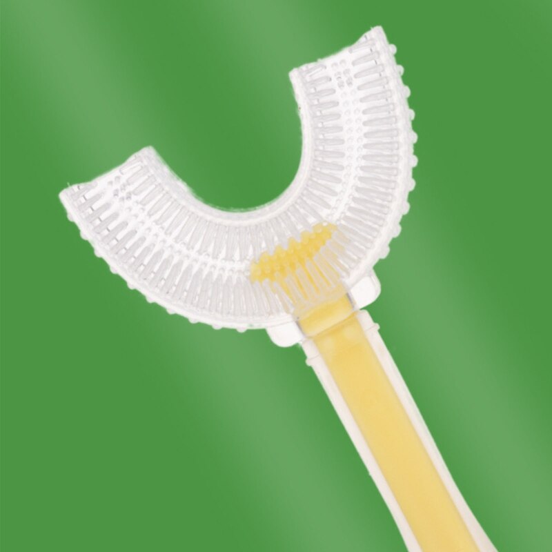 Handheld 360 ° U-Vormige Baby Tandenborstels Siliconen Borstelkop Mond Tandenborstel QX2D