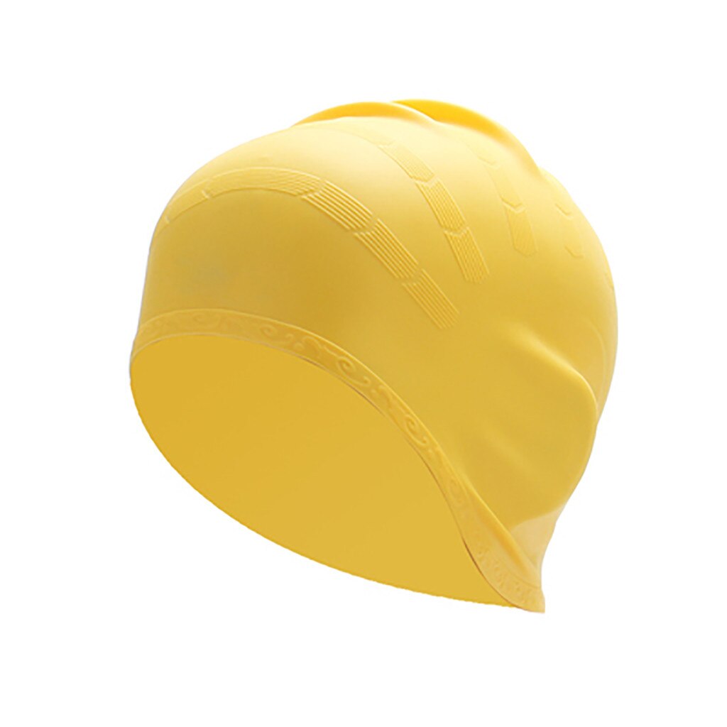 30# Swimming Cap Cover Ears Long Hair Clean Swim Pool For Adult Women Silicone Cap Bathing Drape Stretch Sports Seaside Fold: Yellow