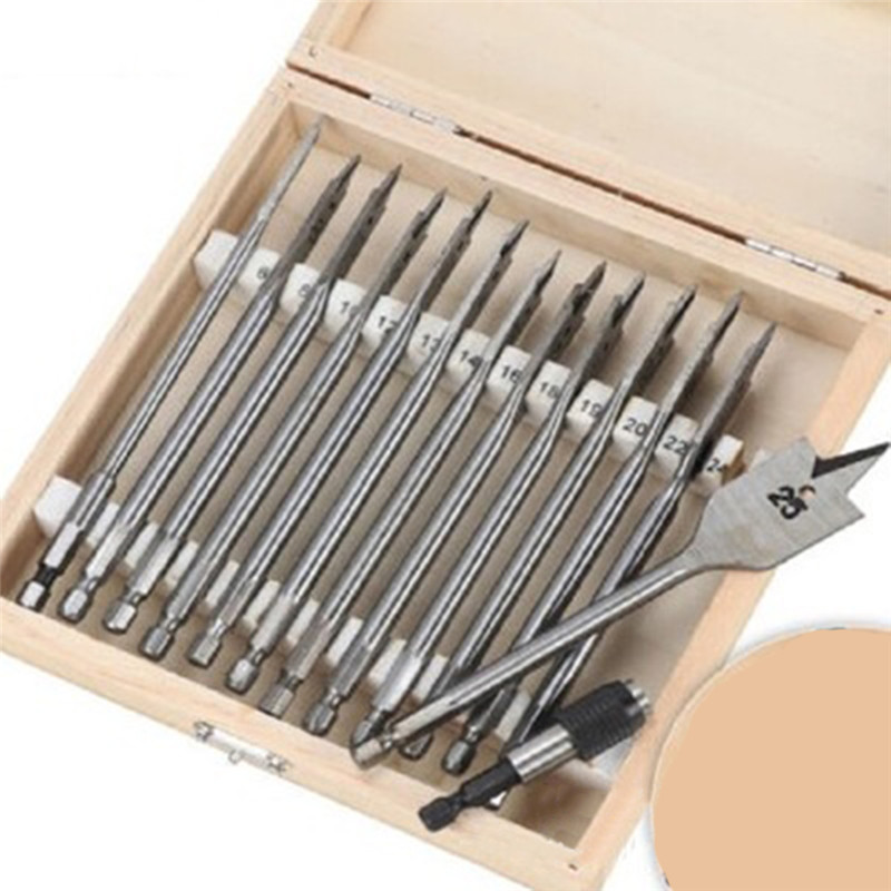 13Pc/Set Flat Drill Long High-carbon Steel Wood Flat Drill Set Woodworking Spade Drill Bits Woodworking Hand Tool 15cm