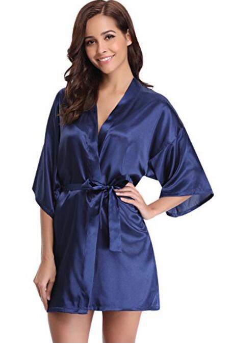 Vrouwen zijden satijnen korte nachtjapon effen kimono badjas badjas sexy badjas peignoir femme bruiloft bruid bruidsmeisjesjas