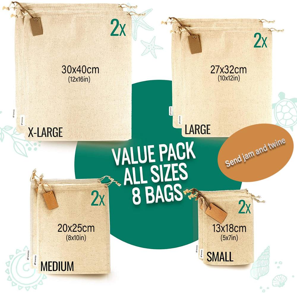 Jute bag Cotton Linen Drawstring Bag Burlap Packing pouches Storage Bags for Wedding Christmas Jewelry Packaging: Big set 8pcs