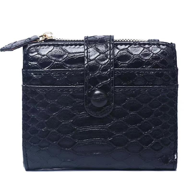 Frauen Maroon Schlange Muster Leder Brieftasche Python Kurze Karten Brieftasche Frauen ZipperCoin Geldbörse Tasche Schlange Name Karte Geldbörse: S-Black