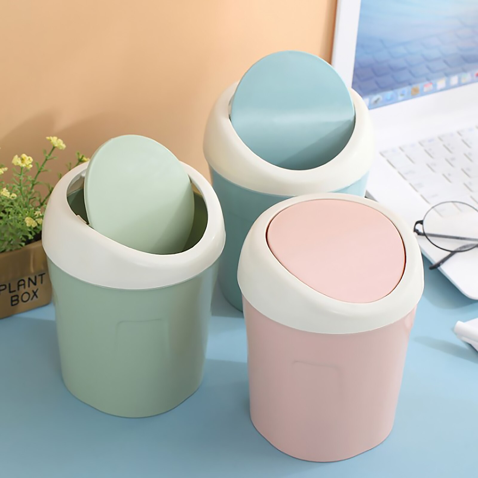 Mini cubo de basura con tapa para el hogar y la Oficina, Mini cubo de basura para escritorio, mesa giratoria, organizador para el hogar
