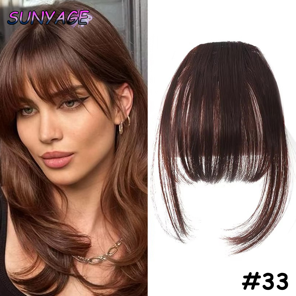 Sunyage natural em linha reta sintética sem corte franja de fibra de alta temperatura marrom feminino clip-in franja completa com franja de cabelo 6 Polegada: 1B/27HL