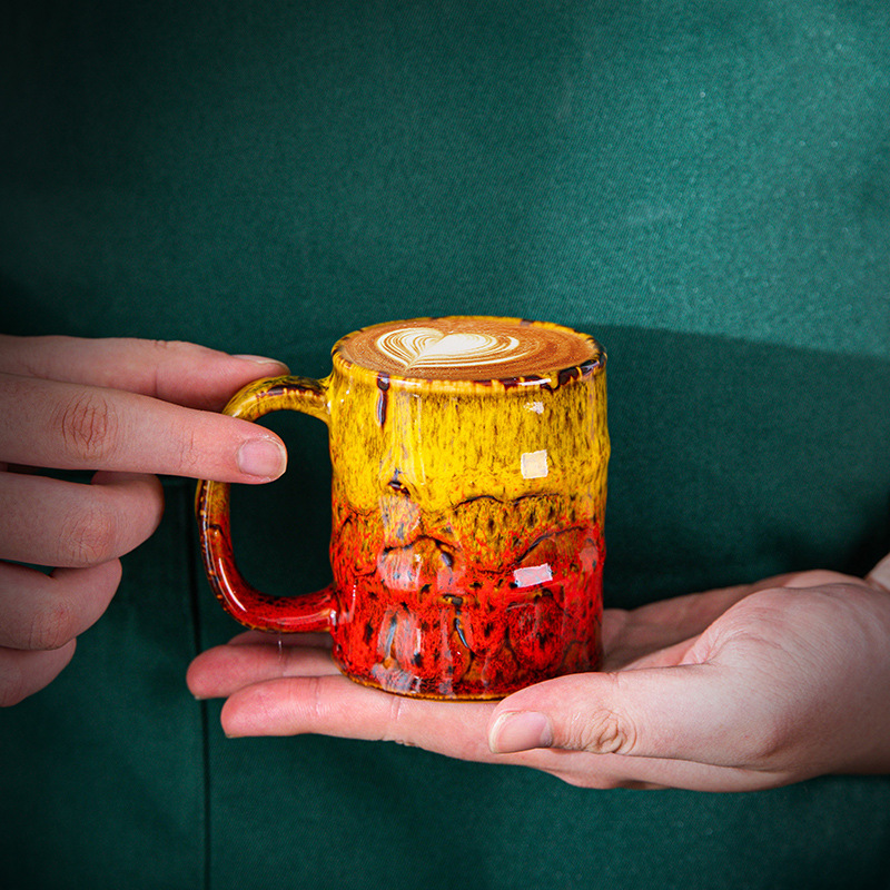 Colored Kiln-changed Coffee Cup 150ml Oil Barrel Shape Mug Office Simple Tea Cup Casual Coffee Shop Drinkware Afternoon Tea Set