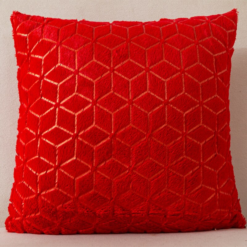 Funda de cojín de felpa, cubierta de almohada de Color sólido, productos textiles para el hogar, cómodos y geométricos, respetuosos con la piel: Rojo