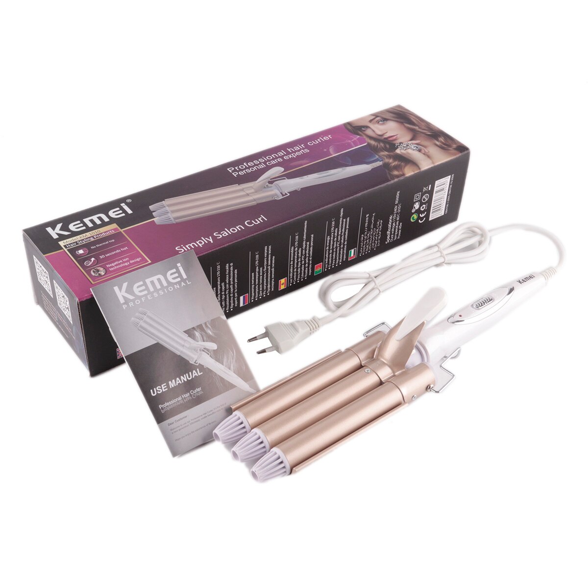 Curling Iron Ceramic Triple Barrel Hair Styler Hair Waver Styling Tools 110-220V Hair Curler Electric Curling style: With retail box / US