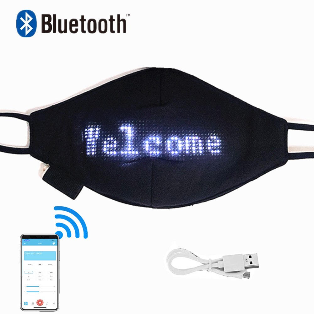 Bluetooth Programmable Led Face Mask Luminous Scrolling Message Display Board Men and Women Carnival Music Party Christmas