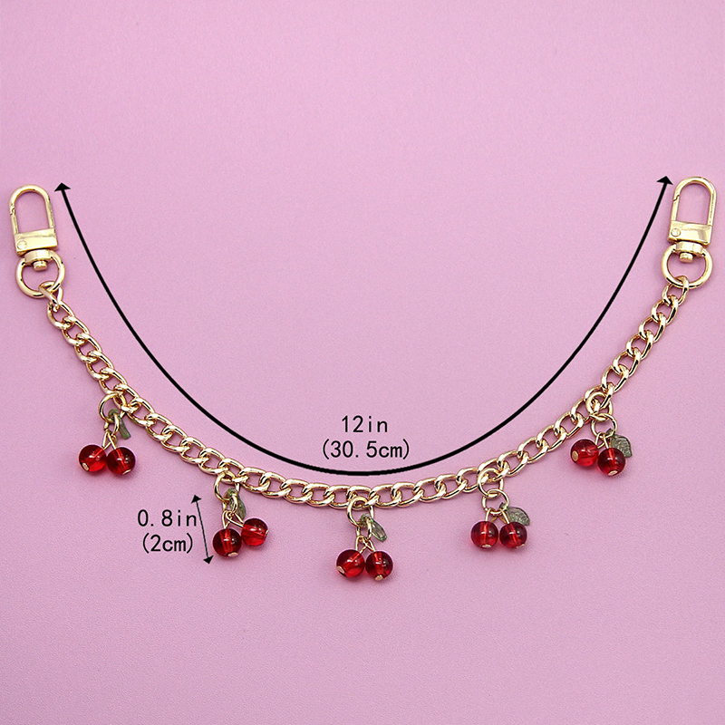 DIY Zinc Alloy Bag Hanging Chain with Cherry Pendant Detachable Clothing Pants Chain Handbag Extension Chain Bag Accessories