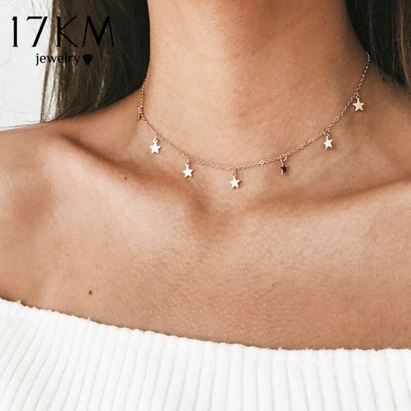 Gold Star Pendant Necklace For Women Sweet Silver Color Star Tassel Choker Necklaces Minimalist Trend Jewelry