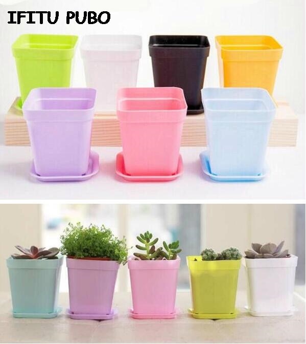 10 sztuk kolorowe plastikowe doniczki kwadratowy kwiat płyta donice na rośliny kreatywny dom leniwy kwiat dostarcza LYQ