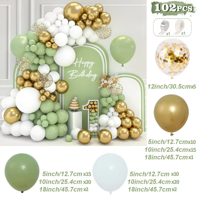 Green Balloon Garland Arch Kit Jungle Safari Party Baloon Birthday Party Decor Kids Baby Shower Wild One Wedding Latex Ballons