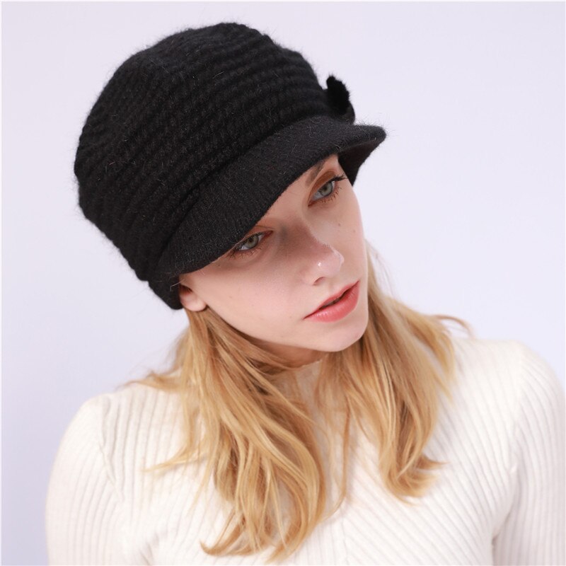 Winter Hat for Women Ladies Knitted Crochet Warm Slouchy Knit Baggy Ski Newsboy Caps Casual Plain Sweet casquette: B