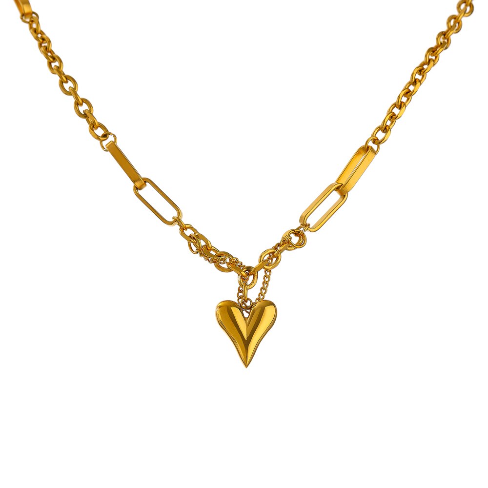 Yhpup-collar con colgante de corazón romántico para mujer, gargantilla de acero inoxidable de 18 K con textura de Metal, de , para aniversario: Color amarillo dorado claro