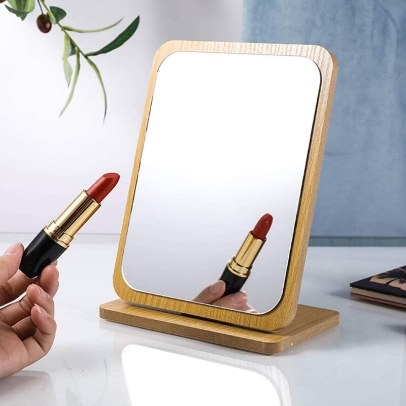 Vanity Mirror Wooden Rustic Surface Countertop Desktop Stand Travel Mirror Foldable Dressing Table Bedroom Adjustable