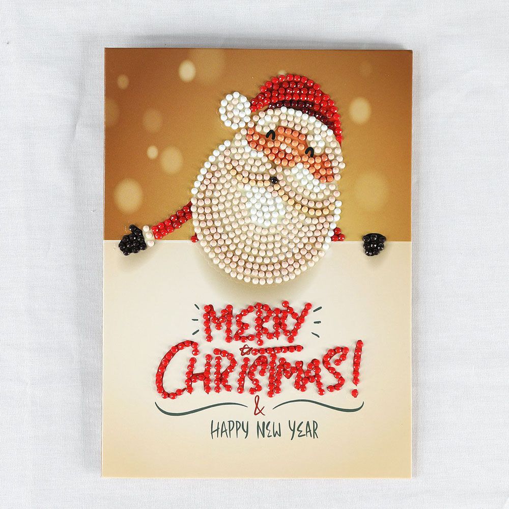1Pc Christmas Greeting Cards Postcards 5D Diamond Invitation Card Cute DIY Santa Elk Merry Christmas Party Thank You Card: 3